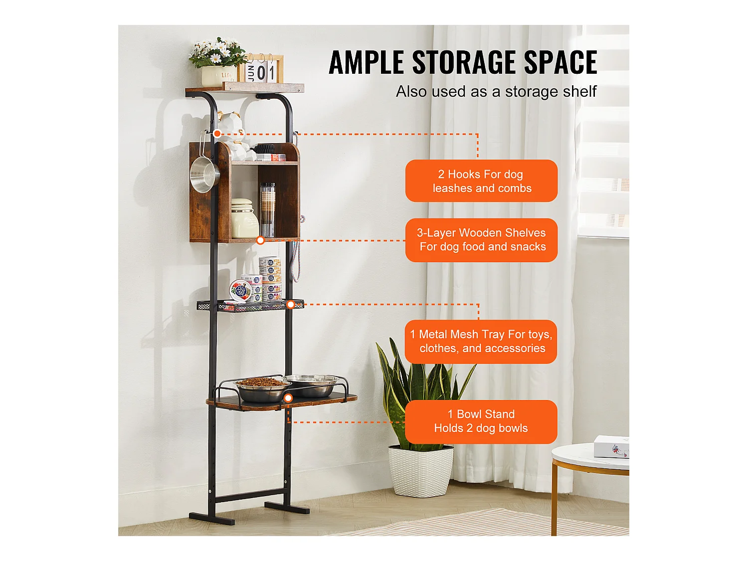 Support de Gamelle Surélevée Réglable pour Chiens SucceBuy, avec Rangement et Bols Surélevés