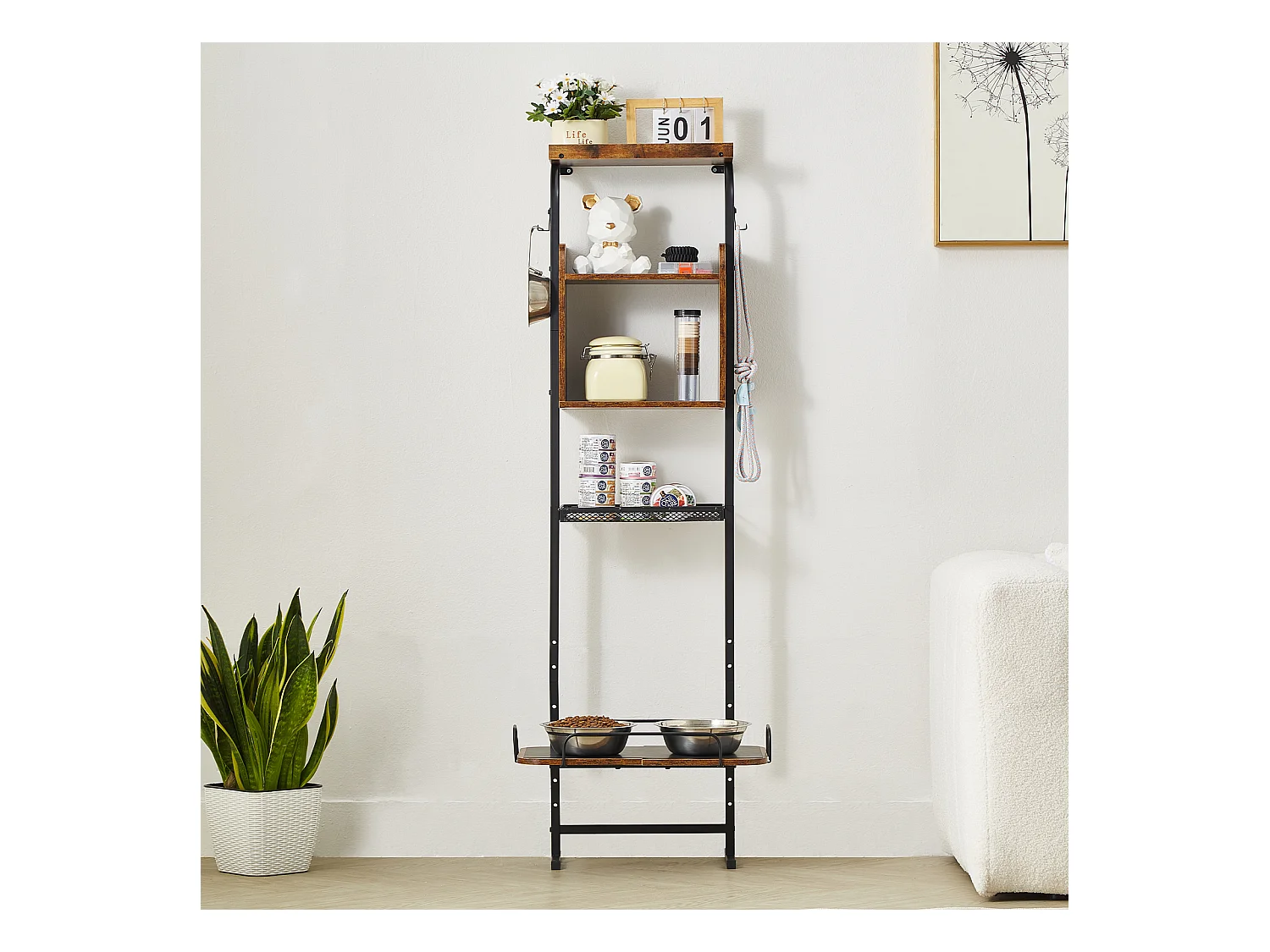 Support de Gamelle Surélevée Réglable pour Chiens SucceBuy, avec Rangement et Bols Surélevés