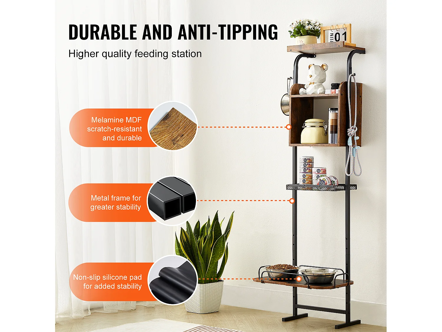 Support de Gamelle Surélevée Réglable pour Chiens SucceBuy, avec Rangement et Bols Surélevés