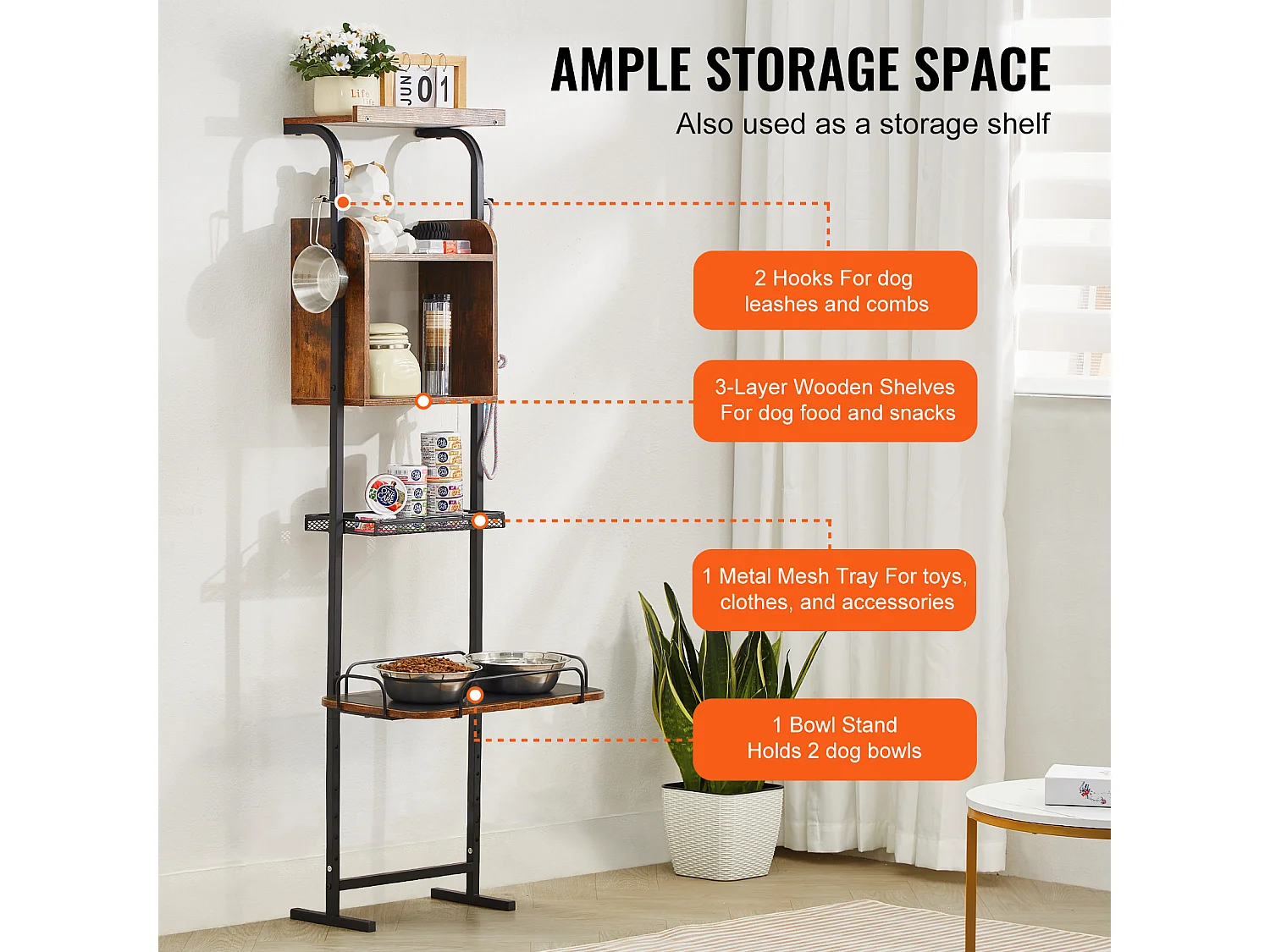 Support de Gamelle Surélevée Réglable pour Chiens SucceBuy, avec Rangement et Bols Surélevés