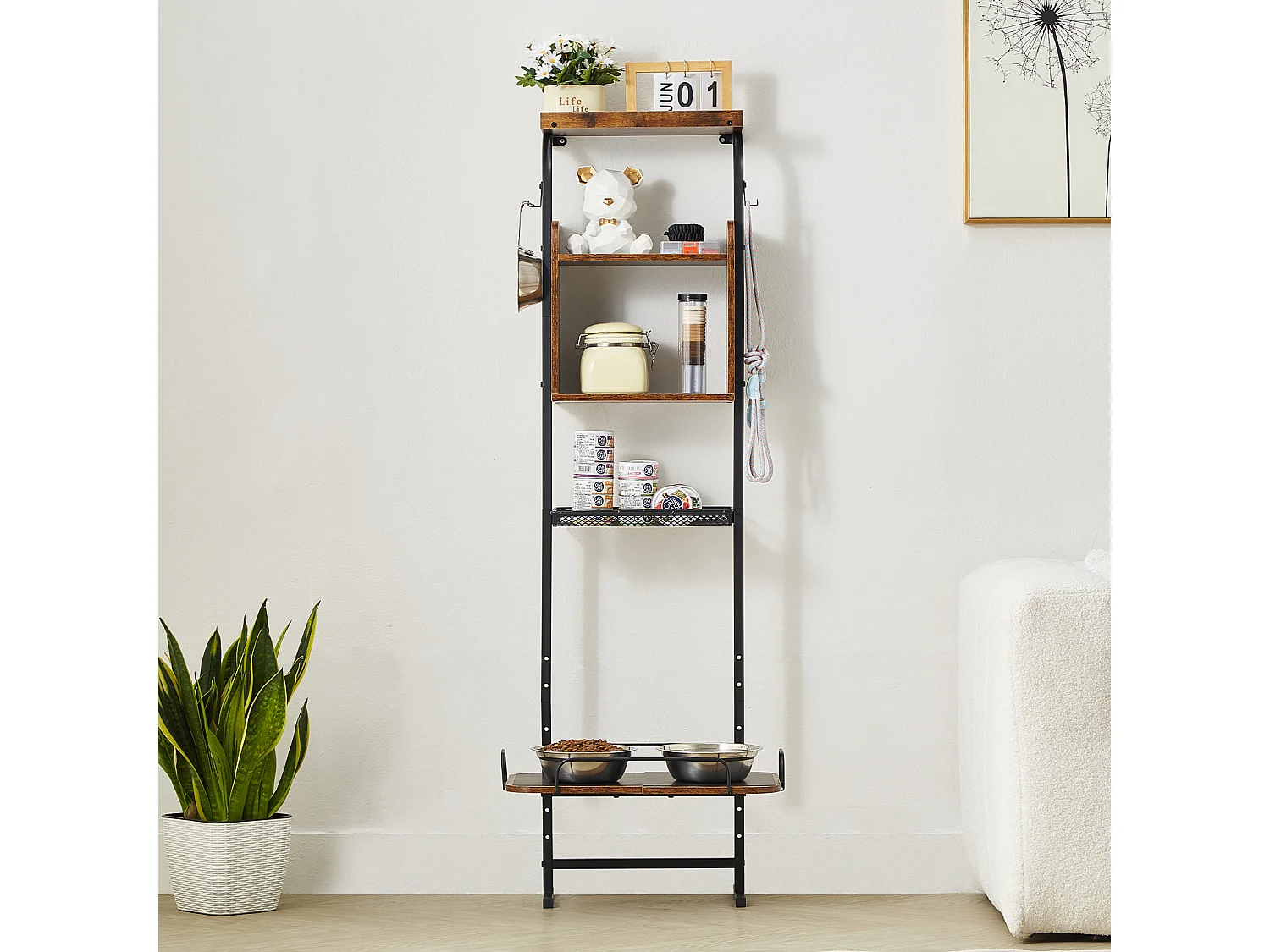 Support de Gamelle Surélevée Réglable pour Chiens SucceBuy, avec Rangement et Bols Surélevés