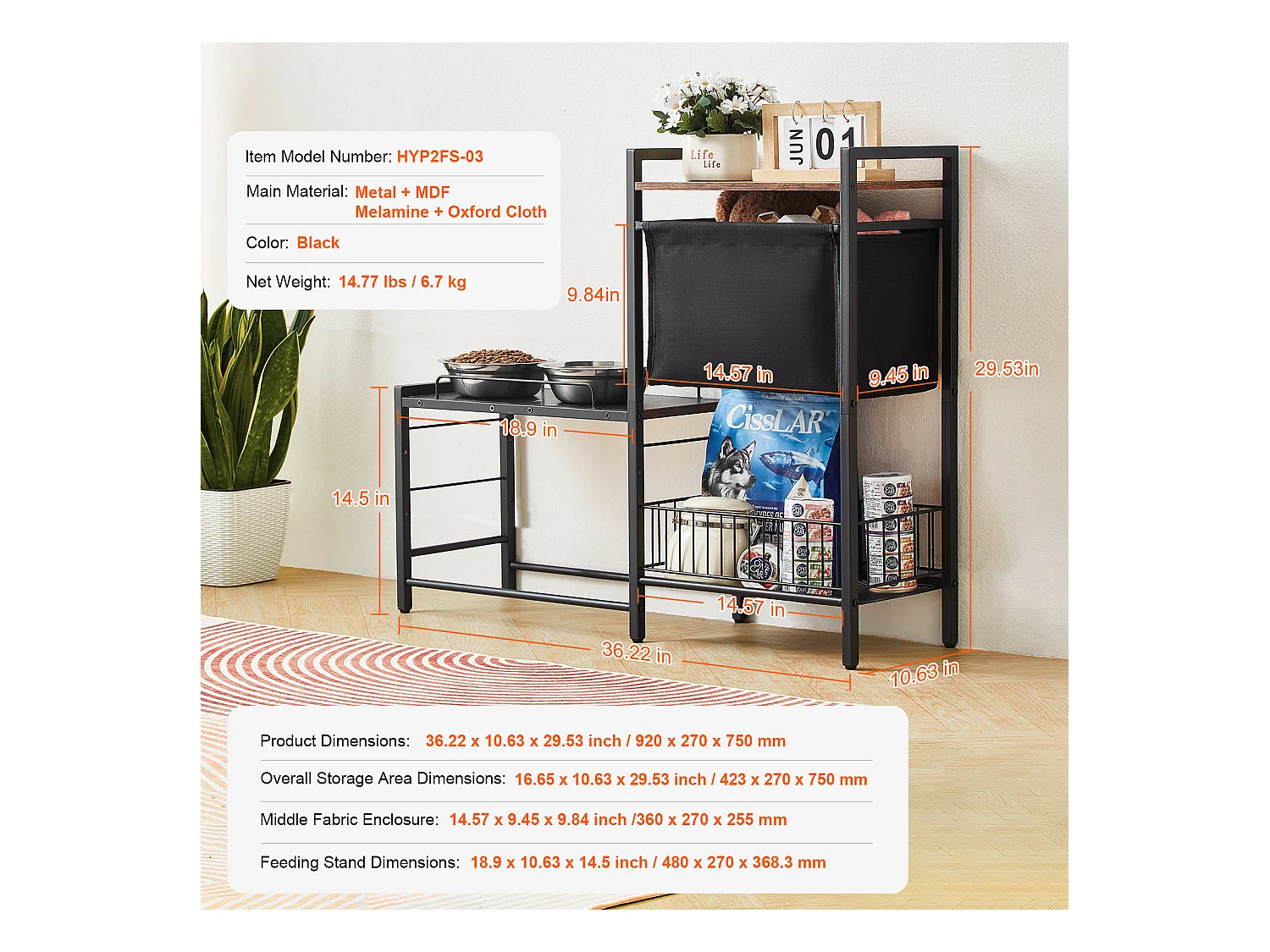 Support de Gamelle Surélevée Réglable pour Chiens SucceBuy, avec Rangement et Bols Surélevés