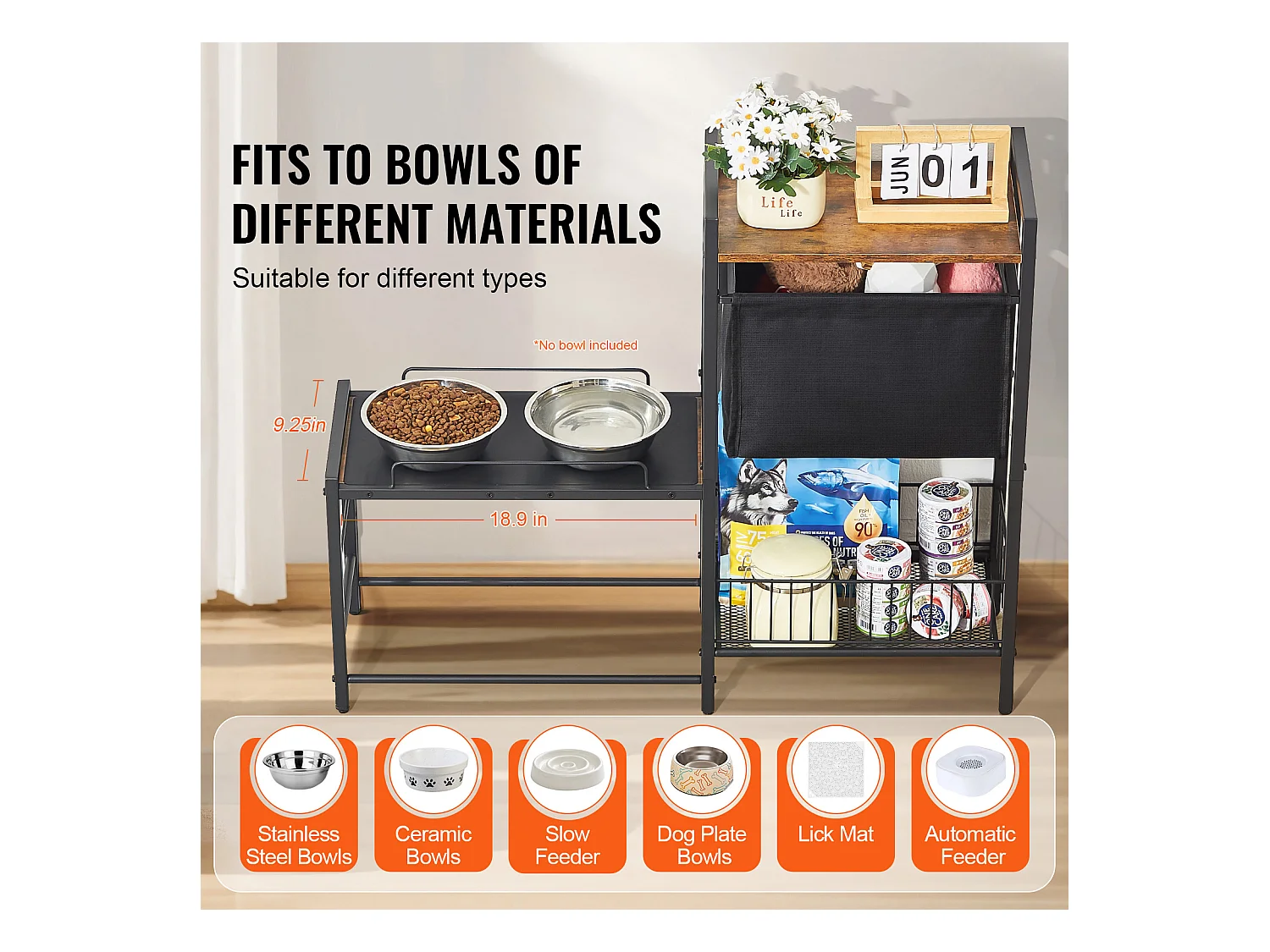 Support de Gamelle Surélevée Réglable pour Chiens SucceBuy, avec Rangement et Bols Surélevés