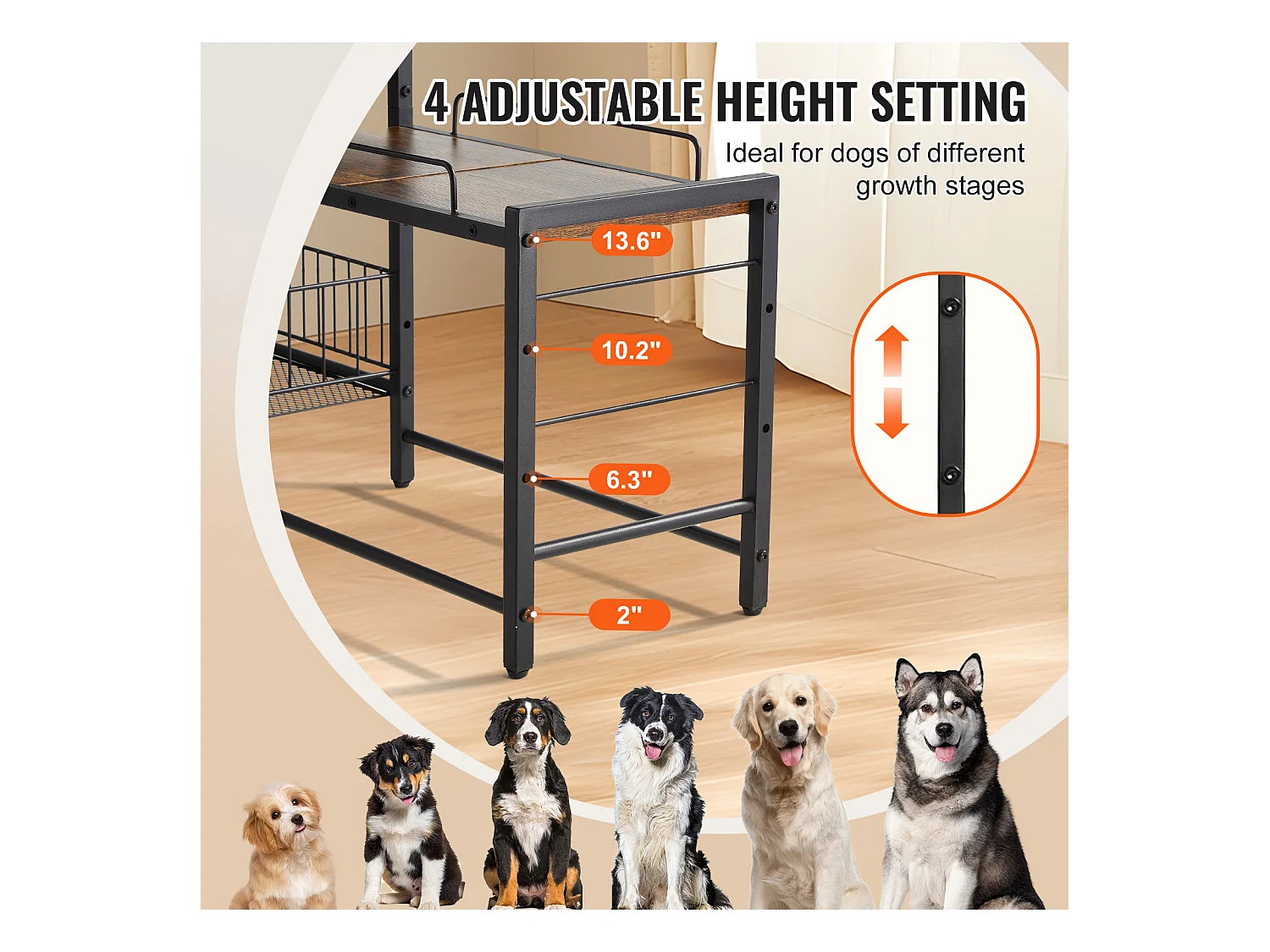 Support de Gamelle Surélevée Réglable pour Chiens SucceBuy, avec Rangement et Bols Surélevés