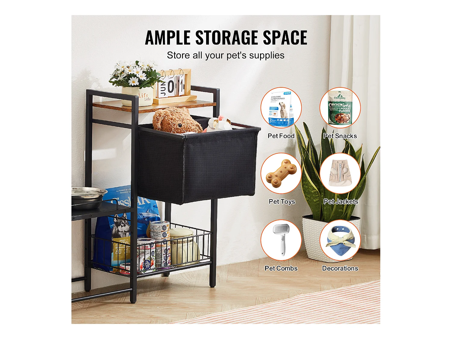 Support de Gamelle Surélevée Réglable pour Chiens SucceBuy, avec Rangement et Bols Surélevés