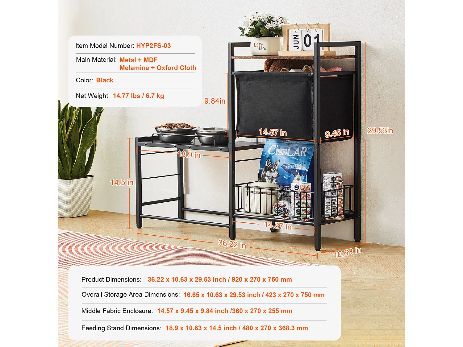 Support de Gamelle Surélevée Réglable pour Chiens SucceBuy, avec Rangement et Bols Surélevés