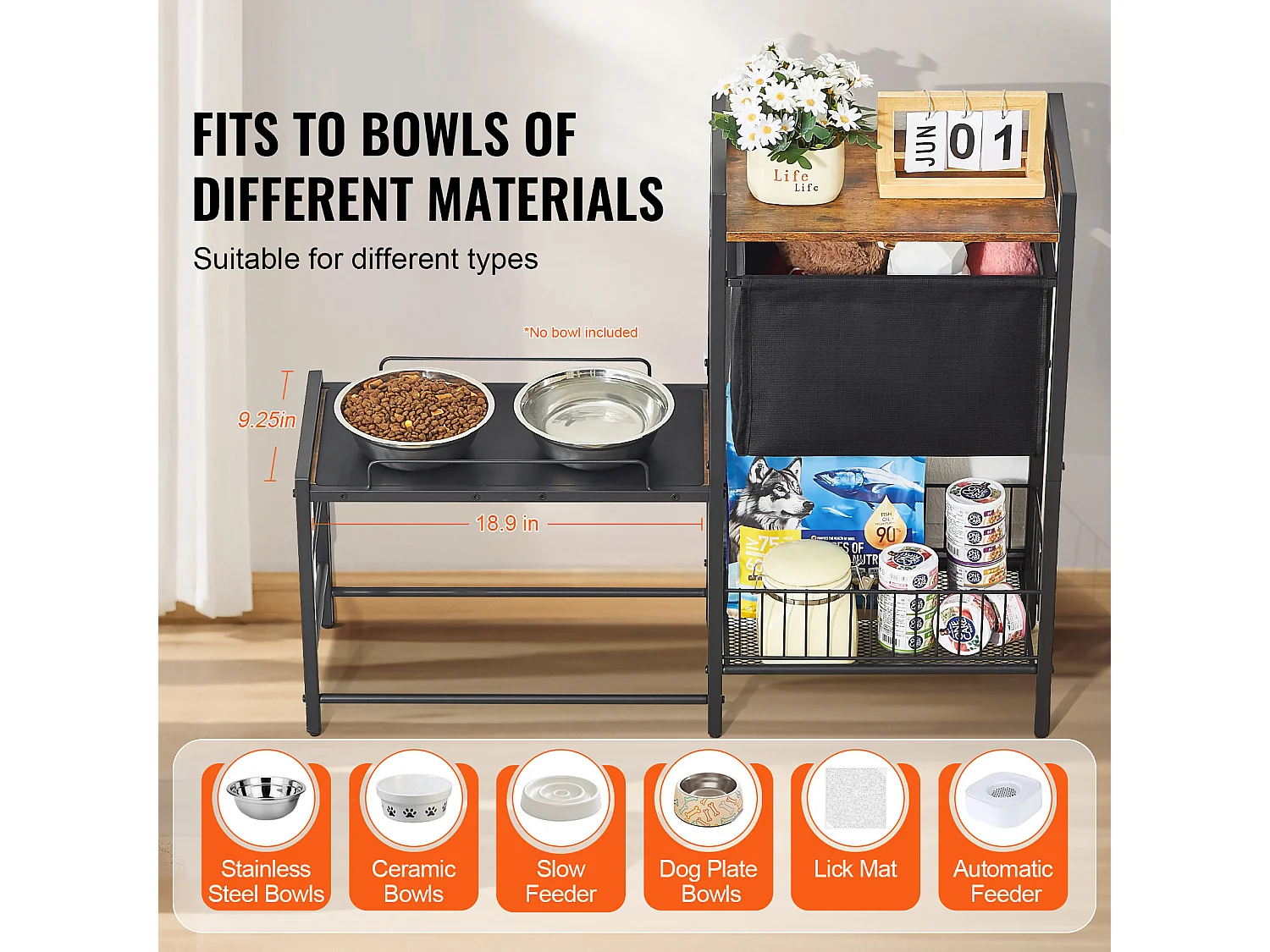 Support de Gamelle Surélevée Réglable pour Chiens SucceBuy, avec Rangement et Bols Surélevés