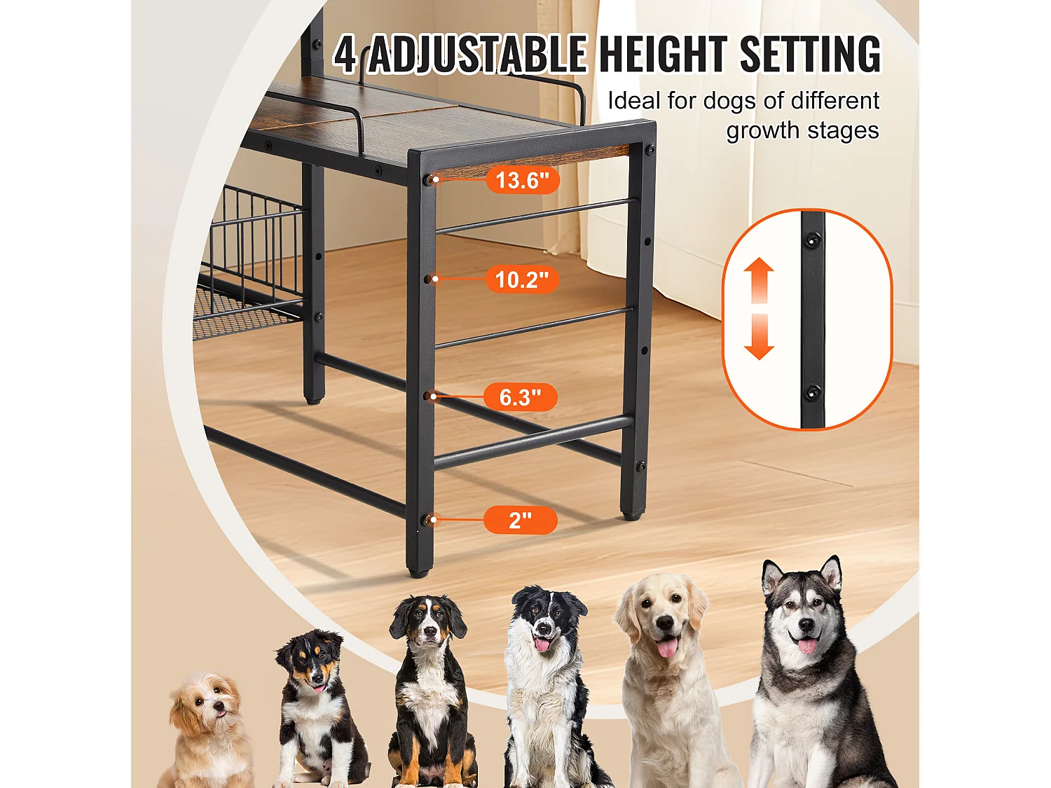 Support de Gamelle Surélevée Réglable pour Chiens SucceBuy, avec Rangement et Bols Surélevés