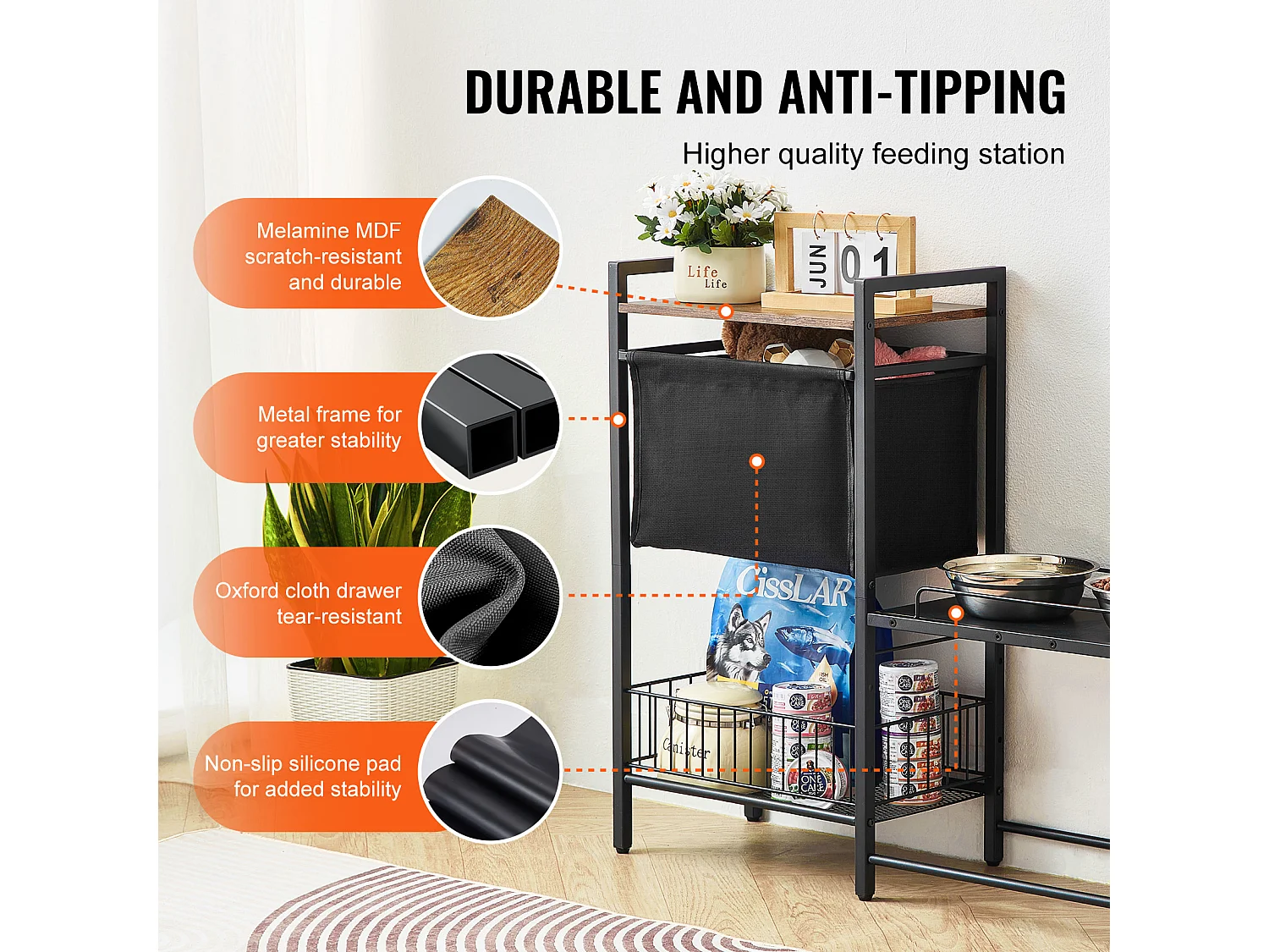 Support de Gamelle Surélevée Réglable pour Chiens SucceBuy, avec Rangement et Bols Surélevés