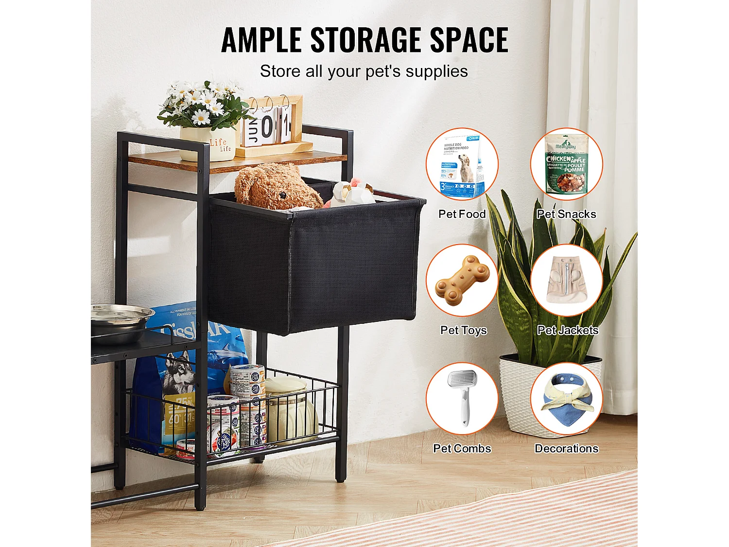 Support de Gamelle Surélevée Réglable pour Chiens SucceBuy, avec Rangement et Bols Surélevés