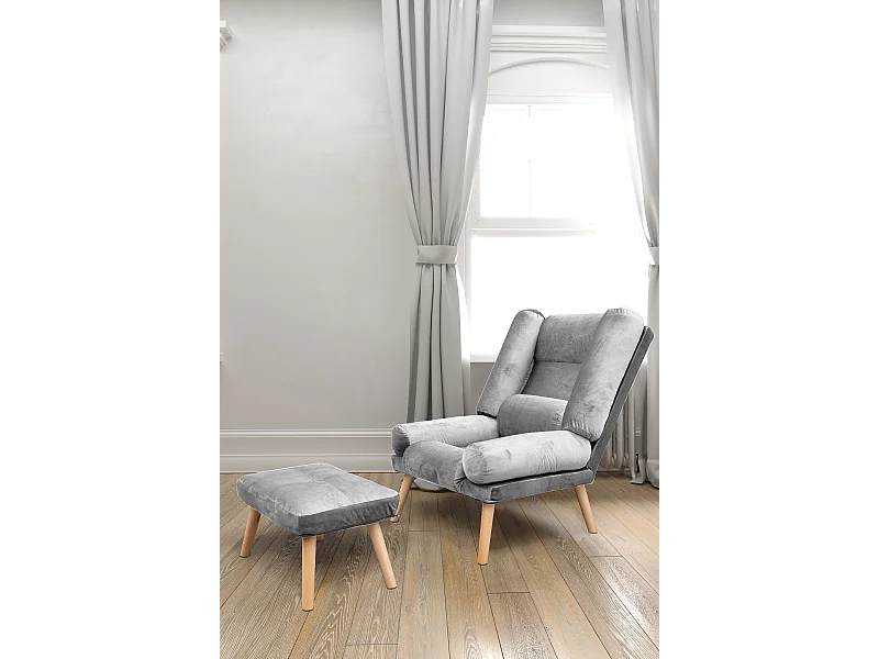 Liegesessel Sessel Relaxsessel Lola mit Fußhocker Rückenlehne 5-stufig einstellbar Farbe: Monolith 84 - silbergrau