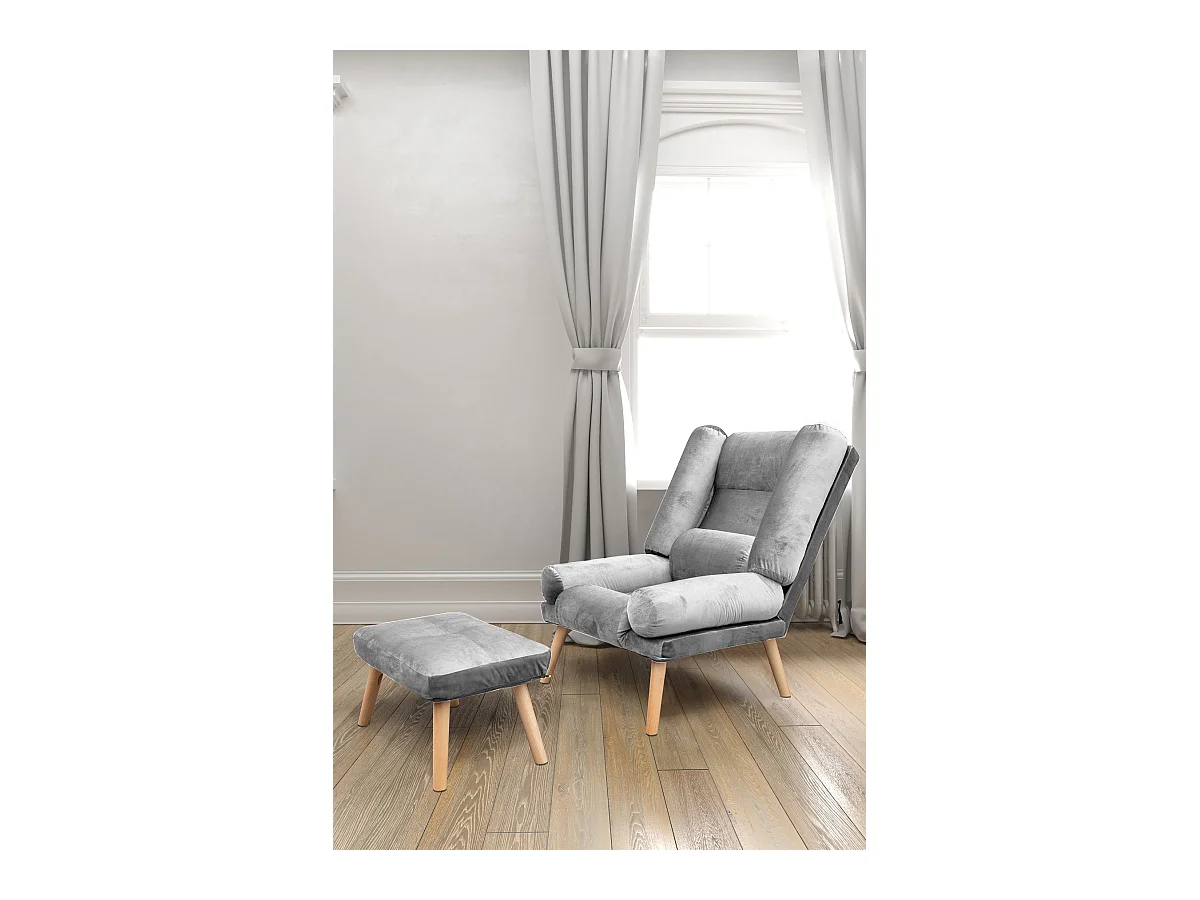 Liegesessel Sessel Relaxsessel Lola mit Fußhocker Rückenlehne 5-stufig einstellbar Farbe: Monolith 84 - silbergrau