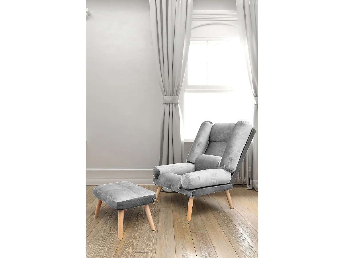 Liegesessel Sessel Relaxsessel Lola mit Fußhocker Rückenlehne 5-stufig einstellbar Farbe: Monolith 84 - silbergrau