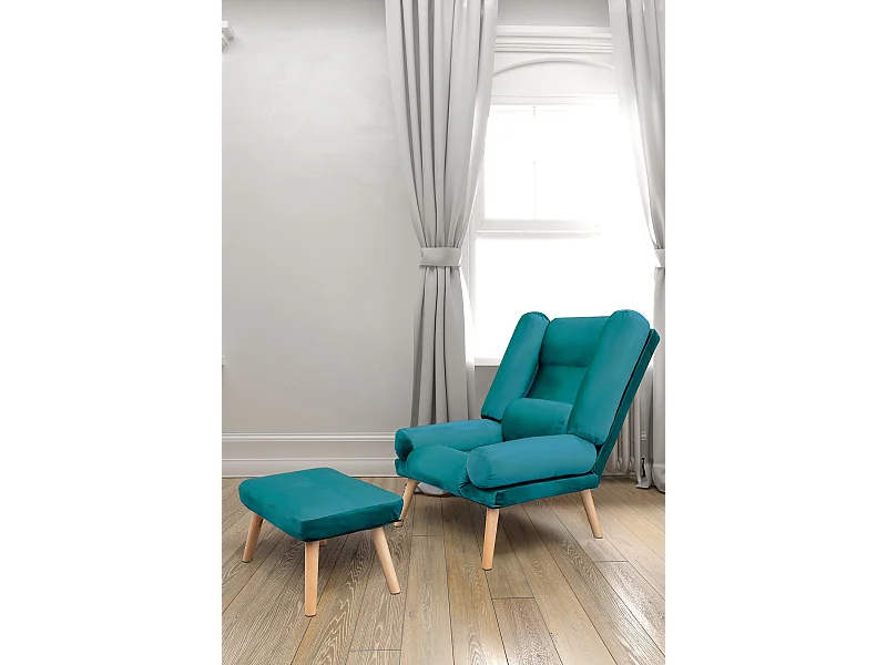 Liegesessel Sessel Relaxsessel Lola mit Fußhocker Rückenlehne 5-stufig einstellbar Farbe: Solo 261 türkis