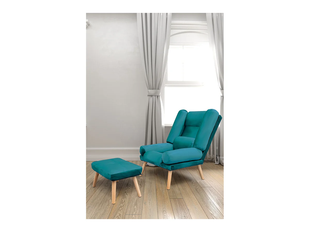 Liegesessel Sessel Relaxsessel Lola mit Fußhocker Rückenlehne 5-stufig einstellbar Farbe: Solo 261 türkis
