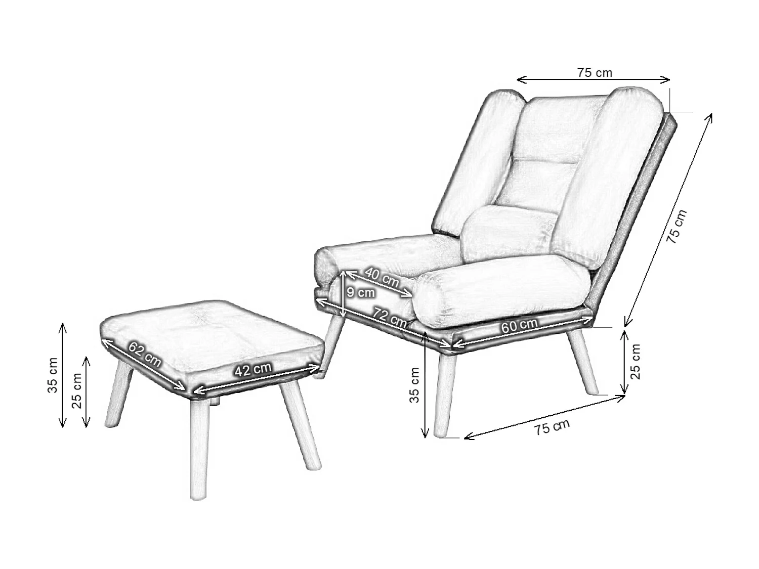 Liegesessel Sessel Relaxsessel Lola mit Fußhocker Rückenlehne 5-stufig einstellbar Farbe: Solo 261 türkis