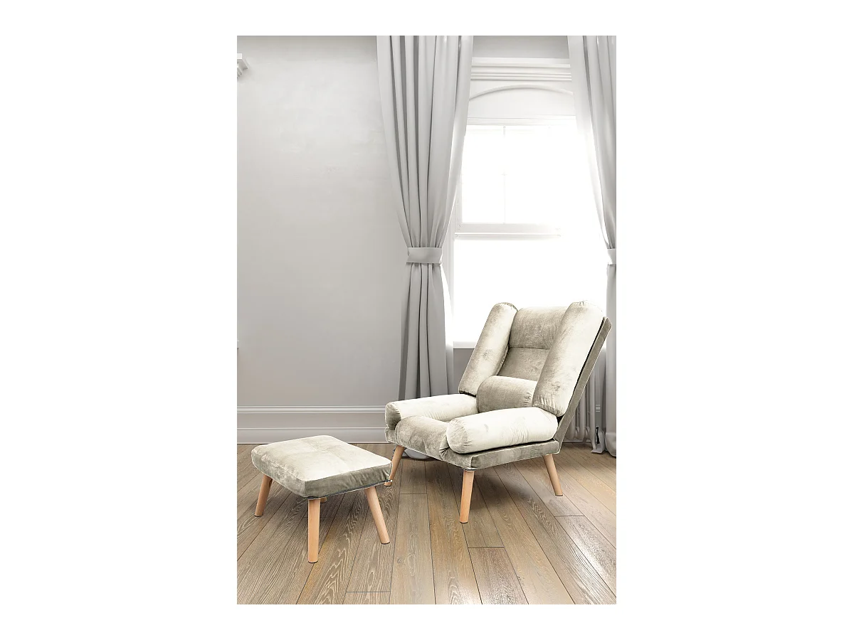 Liegesessel Sessel Relaxsessel Lola mit Fußhocker Rückenlehne 5-stufig einstellbar Farbe: Monolith 04 - ecru