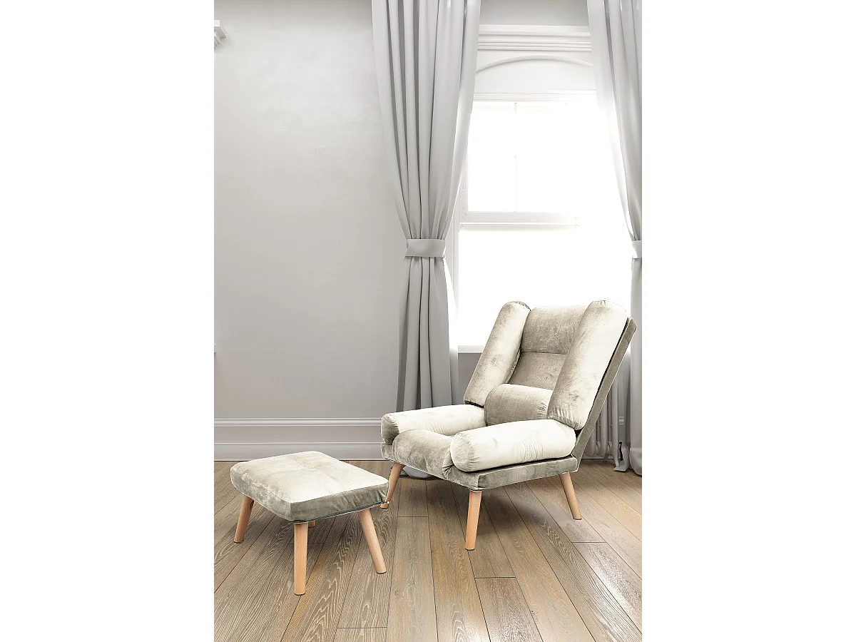 Liegesessel Sessel Relaxsessel Lola mit Fußhocker Rückenlehne 5-stufig einstellbar Farbe: Monolith 04 - ecru