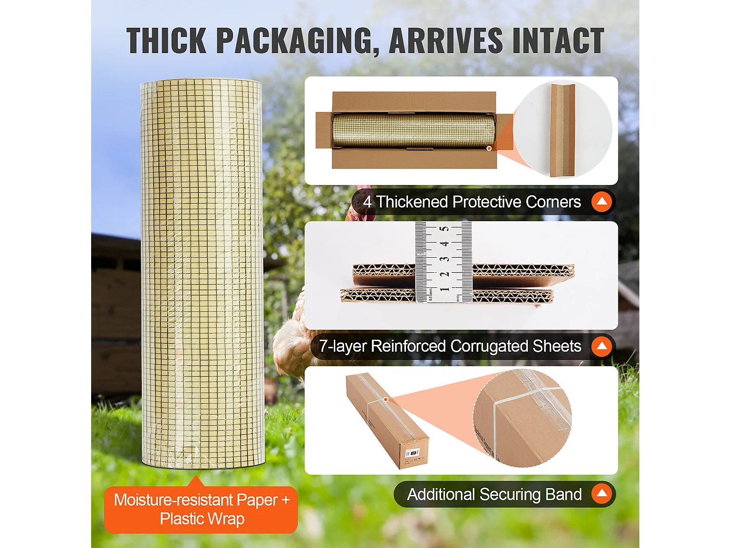 Verzinkte Maschendrahtrolle SucceBuy, 91,4 cm x 30,5 m, Maschendraht der Stärke 19 für Hühnerzäune