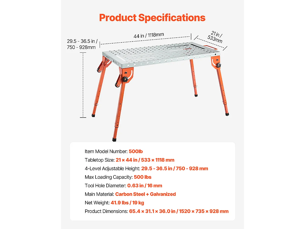 Tavolo da Saldatura, SucceBuy Tavolo da Saldatura 53.3 × 111.8 cm 227 kg Banco da Lavoro Pieghevole Regolabile in Altezza