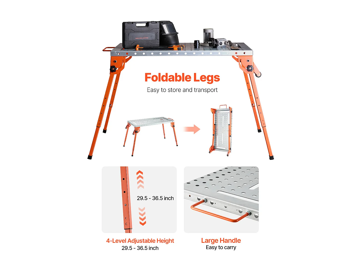 Tavolo da Saldatura, SucceBuy Tavolo da Saldatura 53.3 × 111.8 cm 227 kg Banco da Lavoro Pieghevole Regolabile in Altezza
