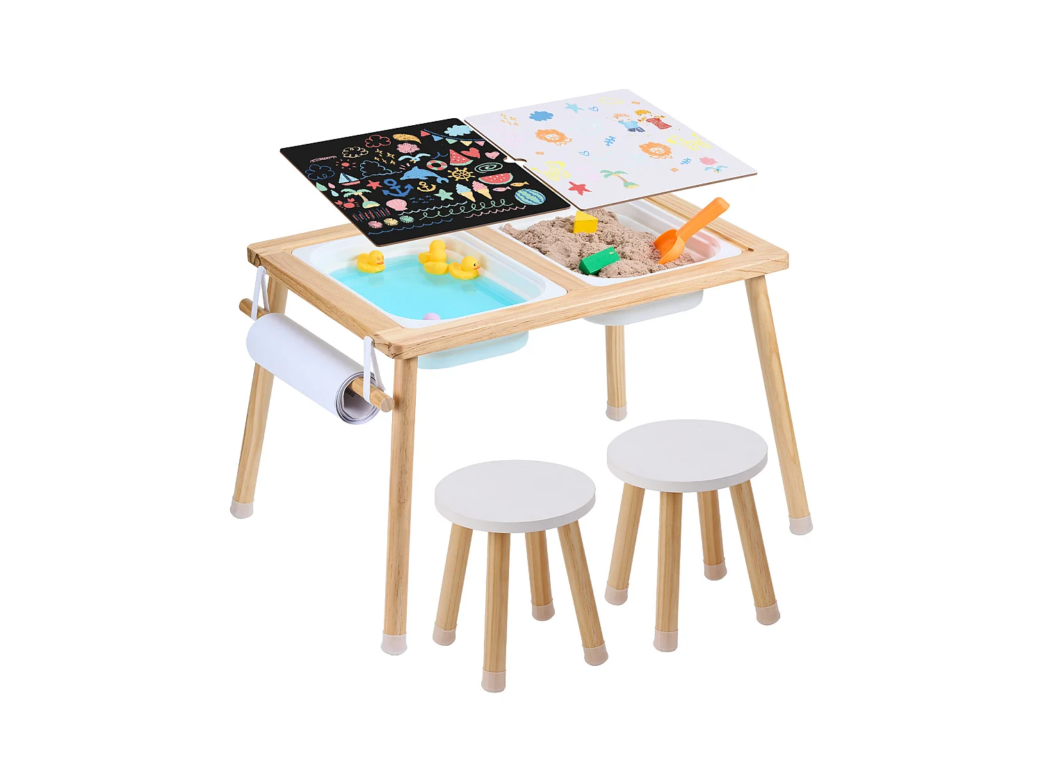 SucceBuy Ensemble de Table et 2 Chaises Sensorielles pour Enfants avec 2 Bacs, 1 x Table Sensorielle avec 2 Tabourets