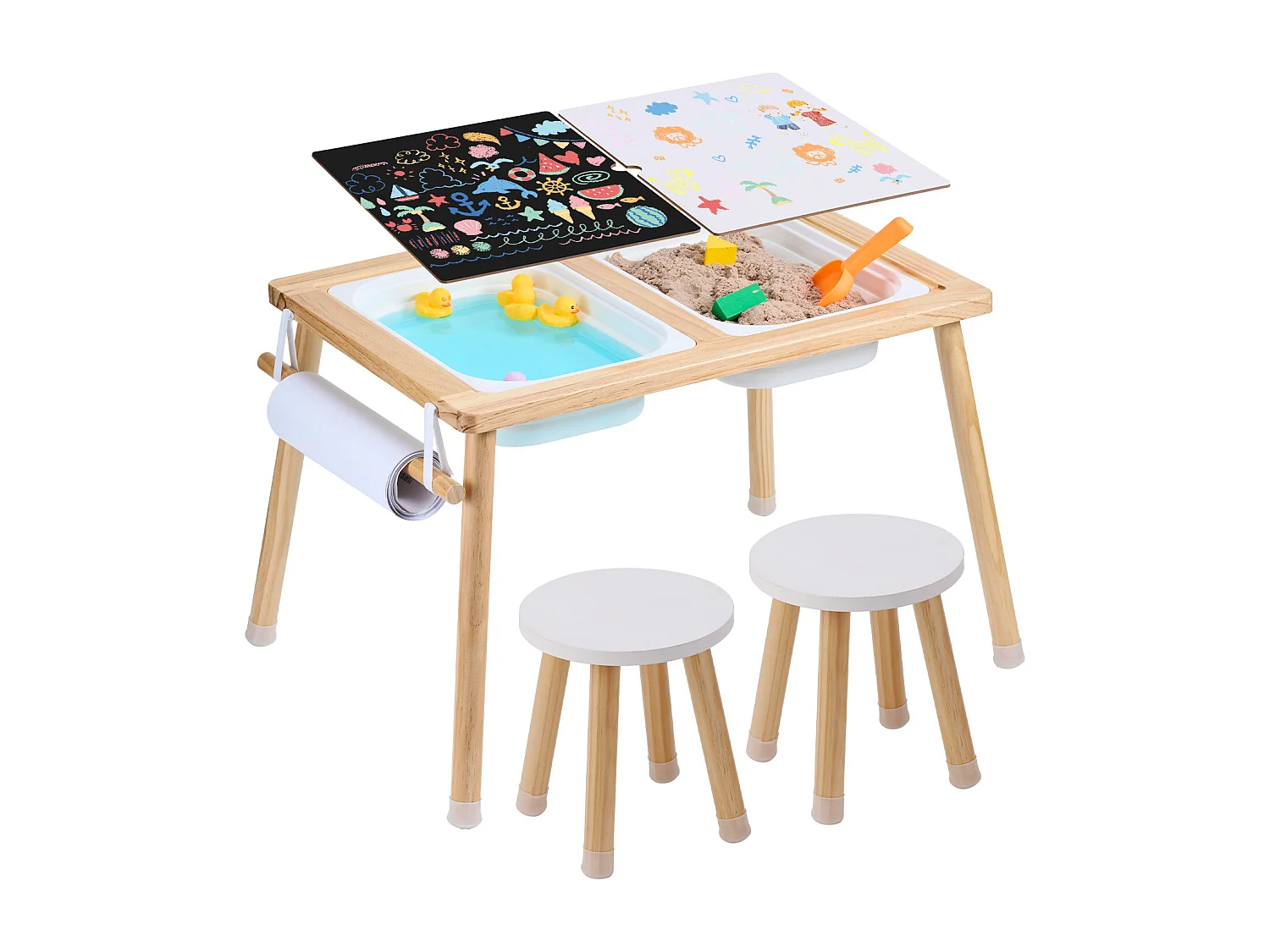 SucceBuy Ensemble de Table et 2 Chaises Sensorielles pour Enfants avec 2 Bacs, 1 x Table Sensorielle avec 2 Tabourets