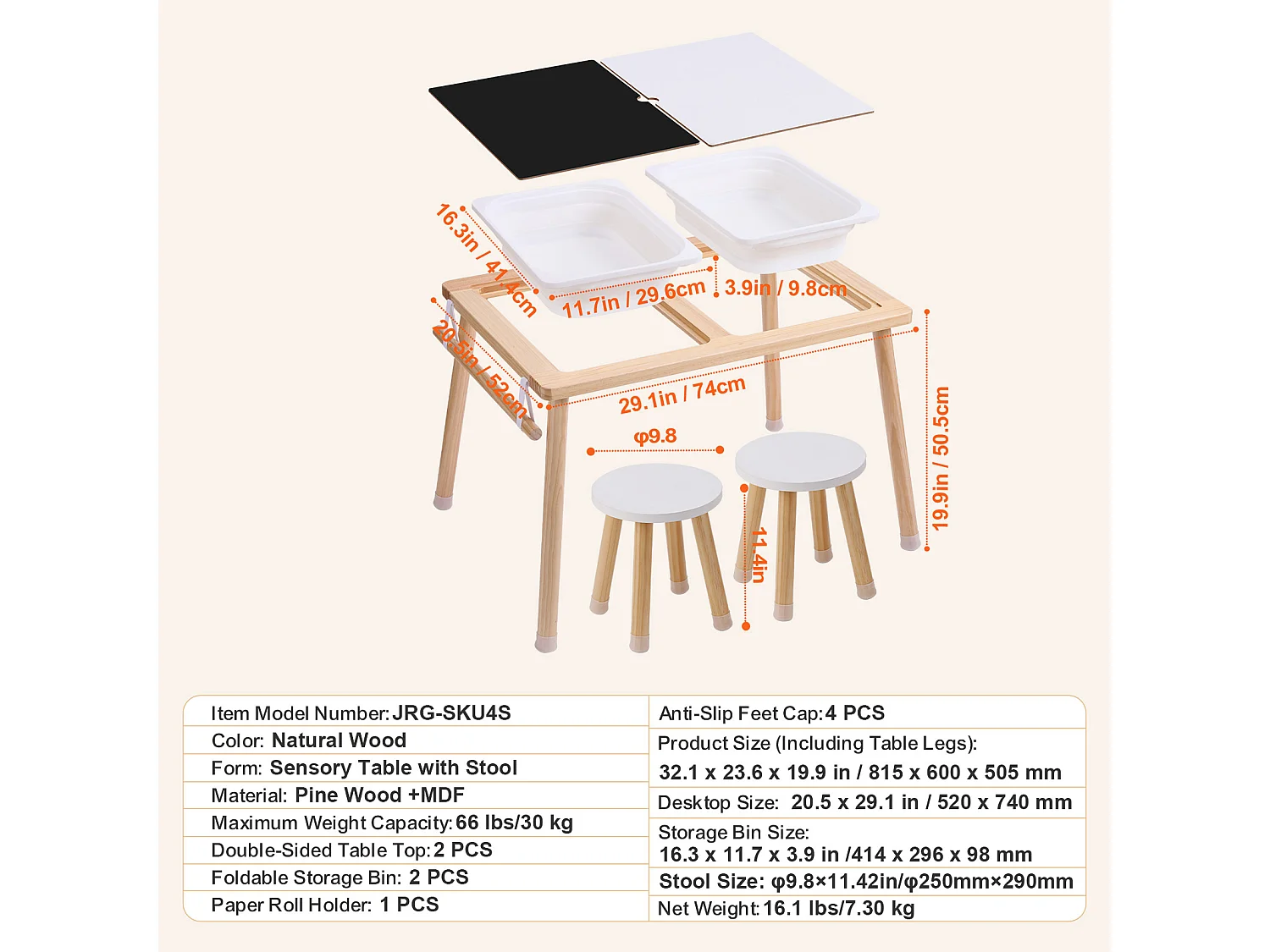 SucceBuy Ensemble de Table et 2 Chaises Sensorielles pour Enfants avec 2 Bacs, 1 x Table Sensorielle avec 2 Tabourets