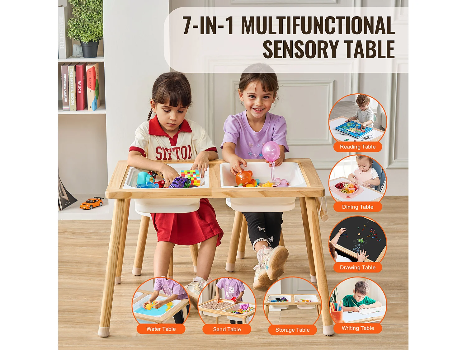 SucceBuy Ensemble de Table et 2 Chaises Sensorielles pour Enfants avec 2 Bacs, 1 x Table Sensorielle avec 2 Tabourets