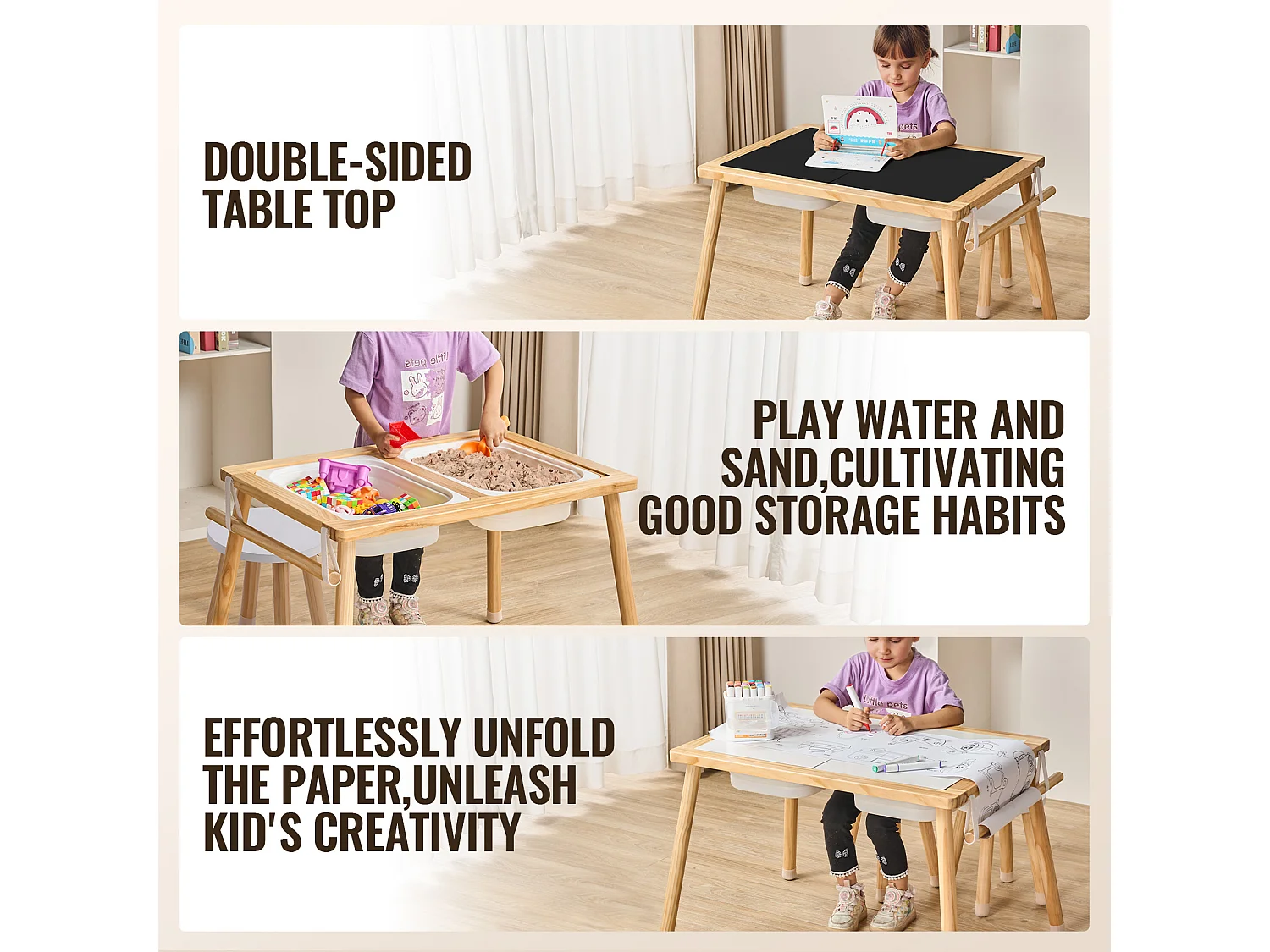 SucceBuy Ensemble de Table et 2 Chaises Sensorielles pour Enfants avec 2 Bacs, 1 x Table Sensorielle avec 2 Tabourets