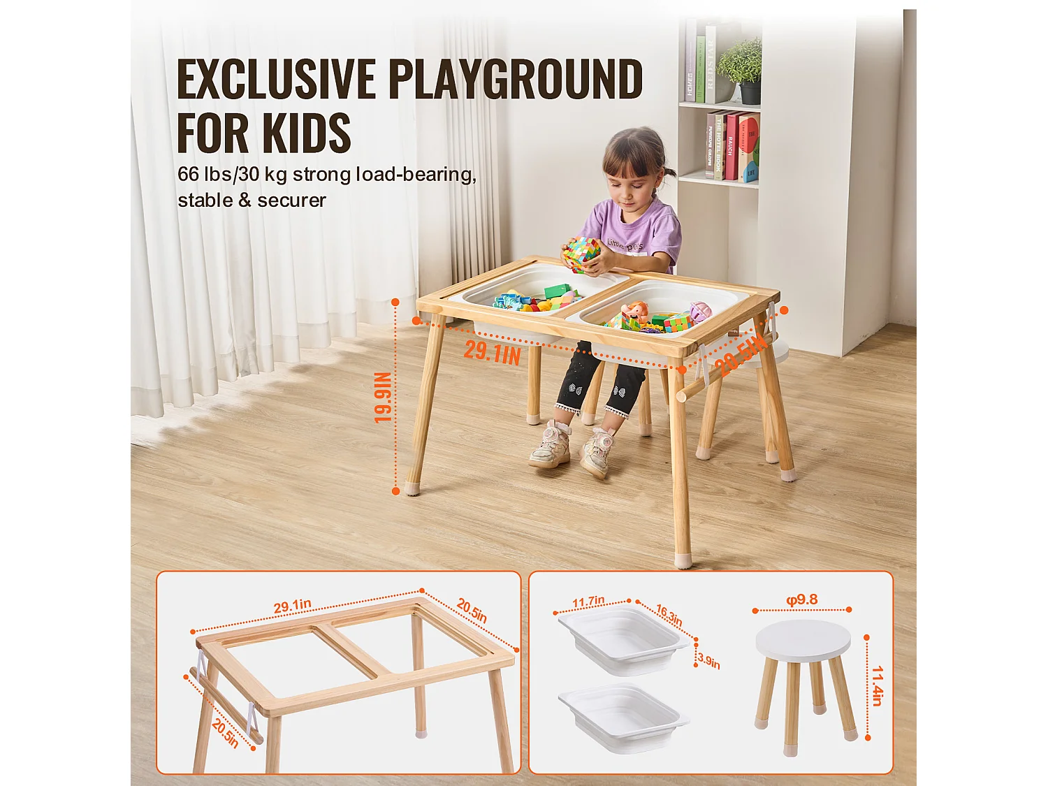 SucceBuy Ensemble de Table et 2 Chaises Sensorielles pour Enfants avec 2 Bacs, 1 x Table Sensorielle avec 2 Tabourets