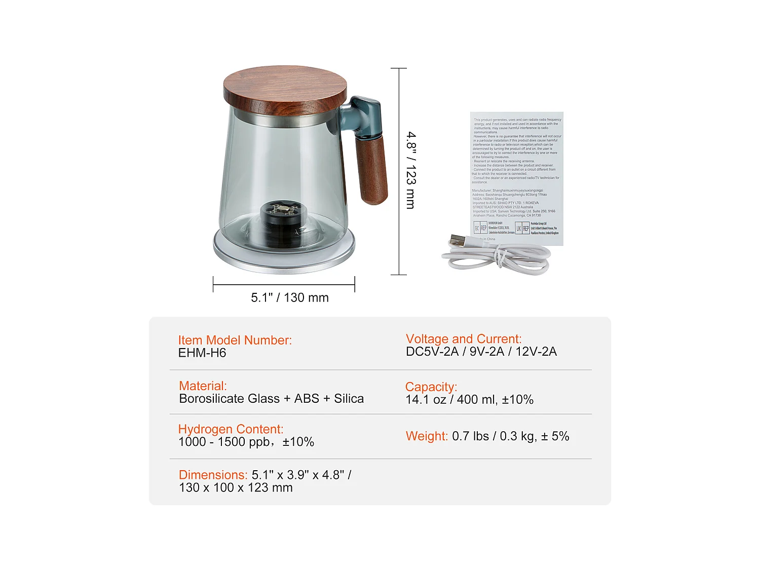 Gobelet à Eau Hydrogène SucceBuy, 400 ml, Générateur SPE, Machine Ioniseur