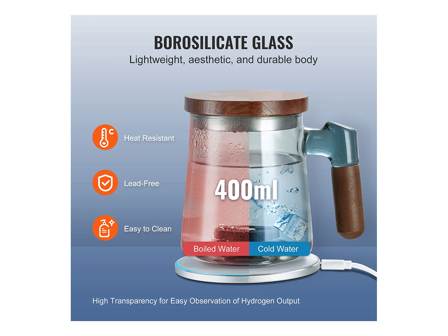 Gobelet à Eau Hydrogène SucceBuy, 400 ml, Générateur SPE, Machine Ioniseur