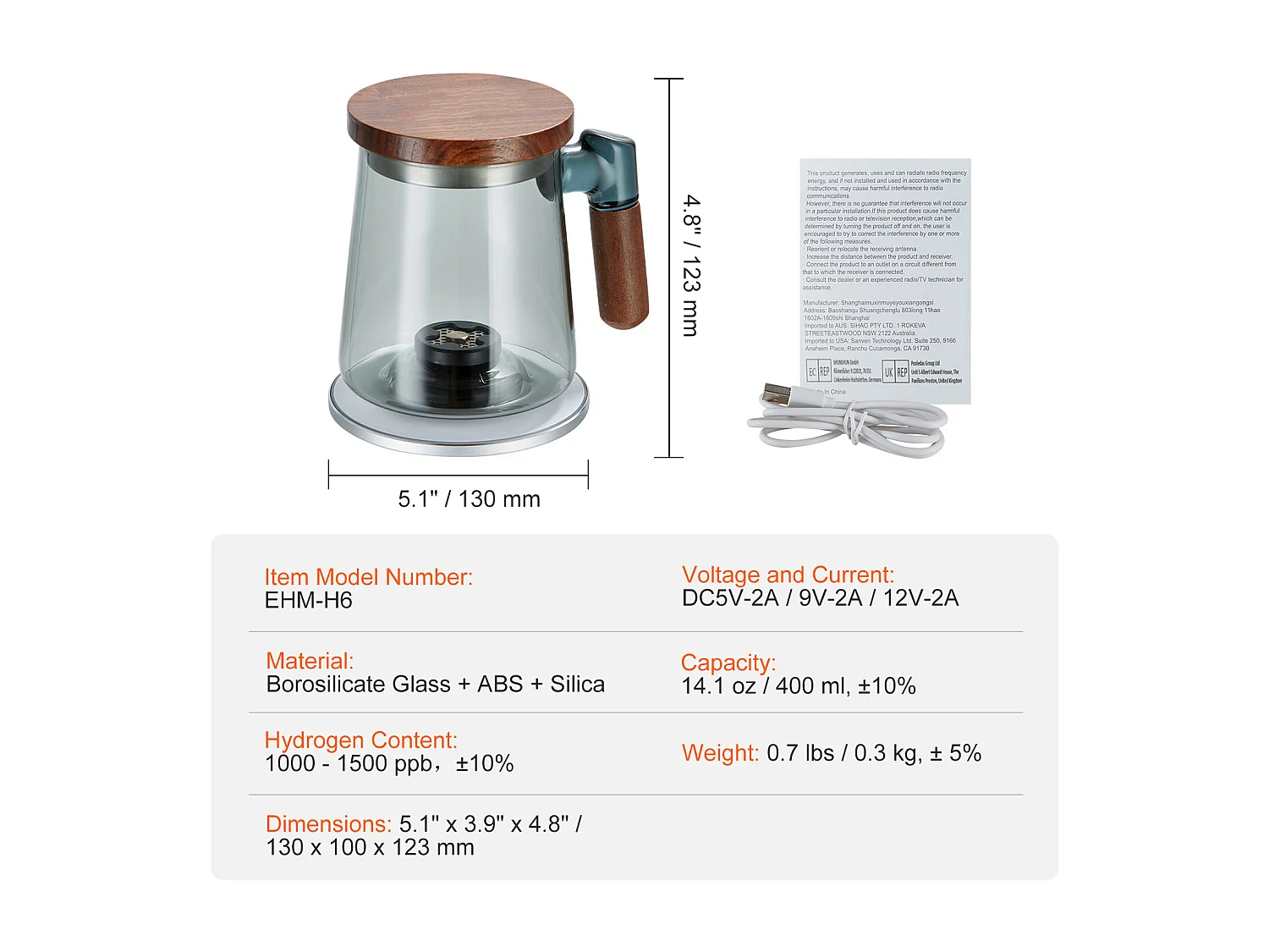 Gobelet à Eau Hydrogène SucceBuy, 400 ml, Générateur SPE, Machine Ioniseur