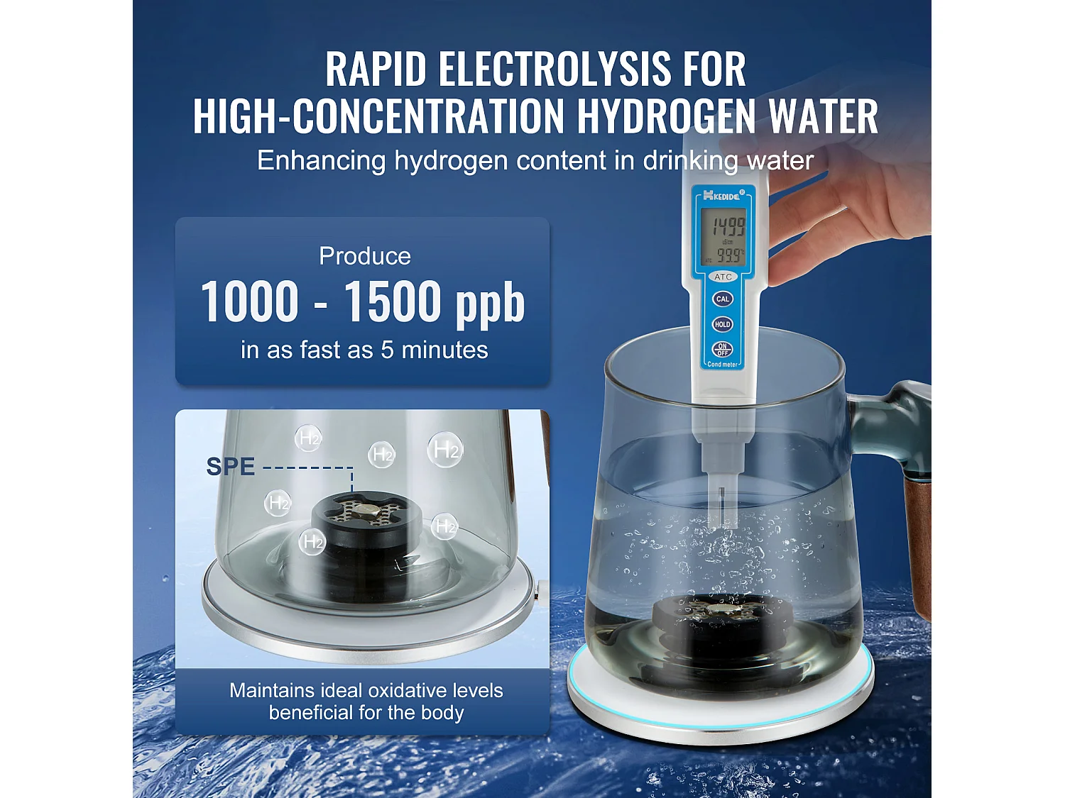 Gobelet à Eau Hydrogène SucceBuy, 400 ml, Générateur SPE, Machine Ioniseur