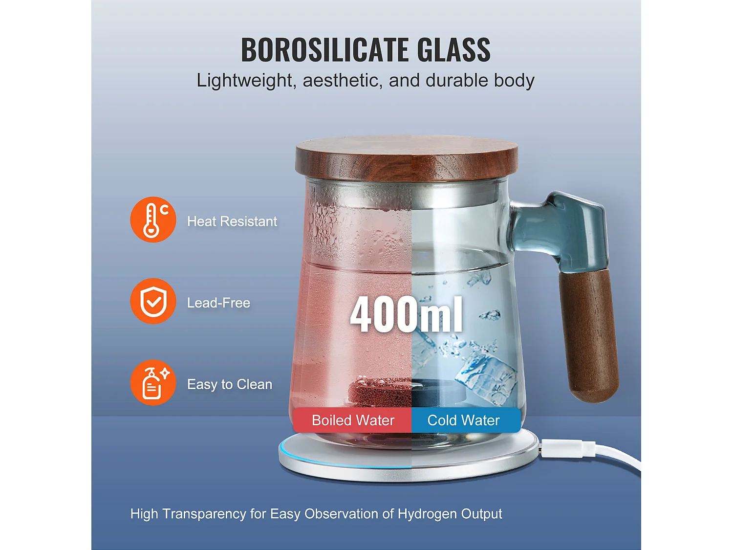 Gobelet à Eau Hydrogène SucceBuy, 400 ml, Générateur SPE, Machine Ioniseur