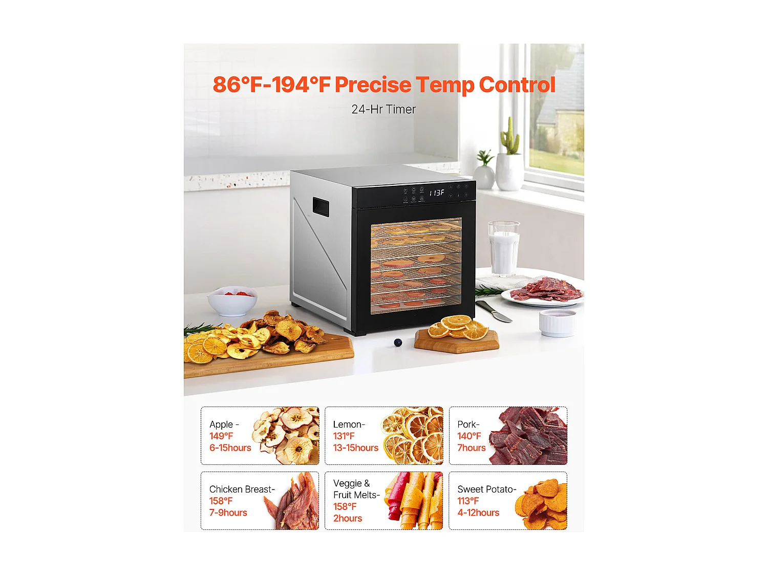 Déshydrateur Alimentaire SucceBuy, 10 Plateaux-Acier Inoxydable, 1000W, pour le Séchage Saccadé et de Fruit