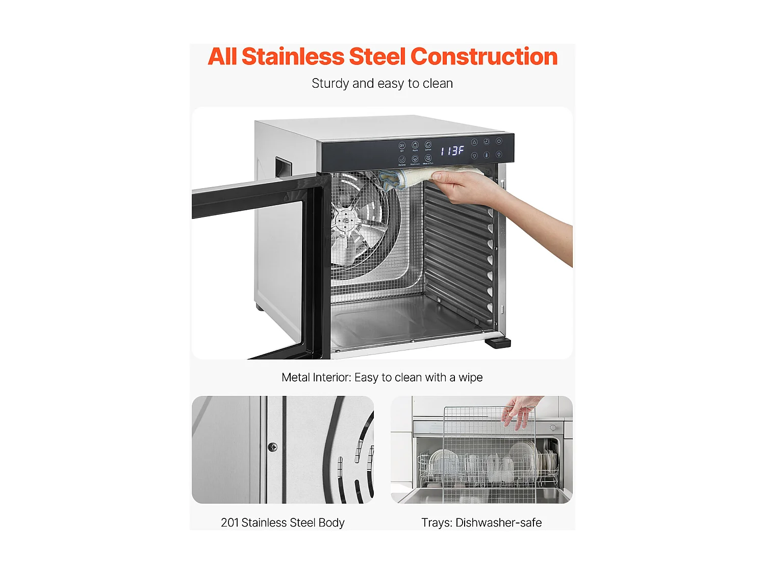 Déshydrateur Alimentaire SucceBuy, 10 Plateaux-Acier Inoxydable, 1000W, pour le Séchage Saccadé et de Fruit