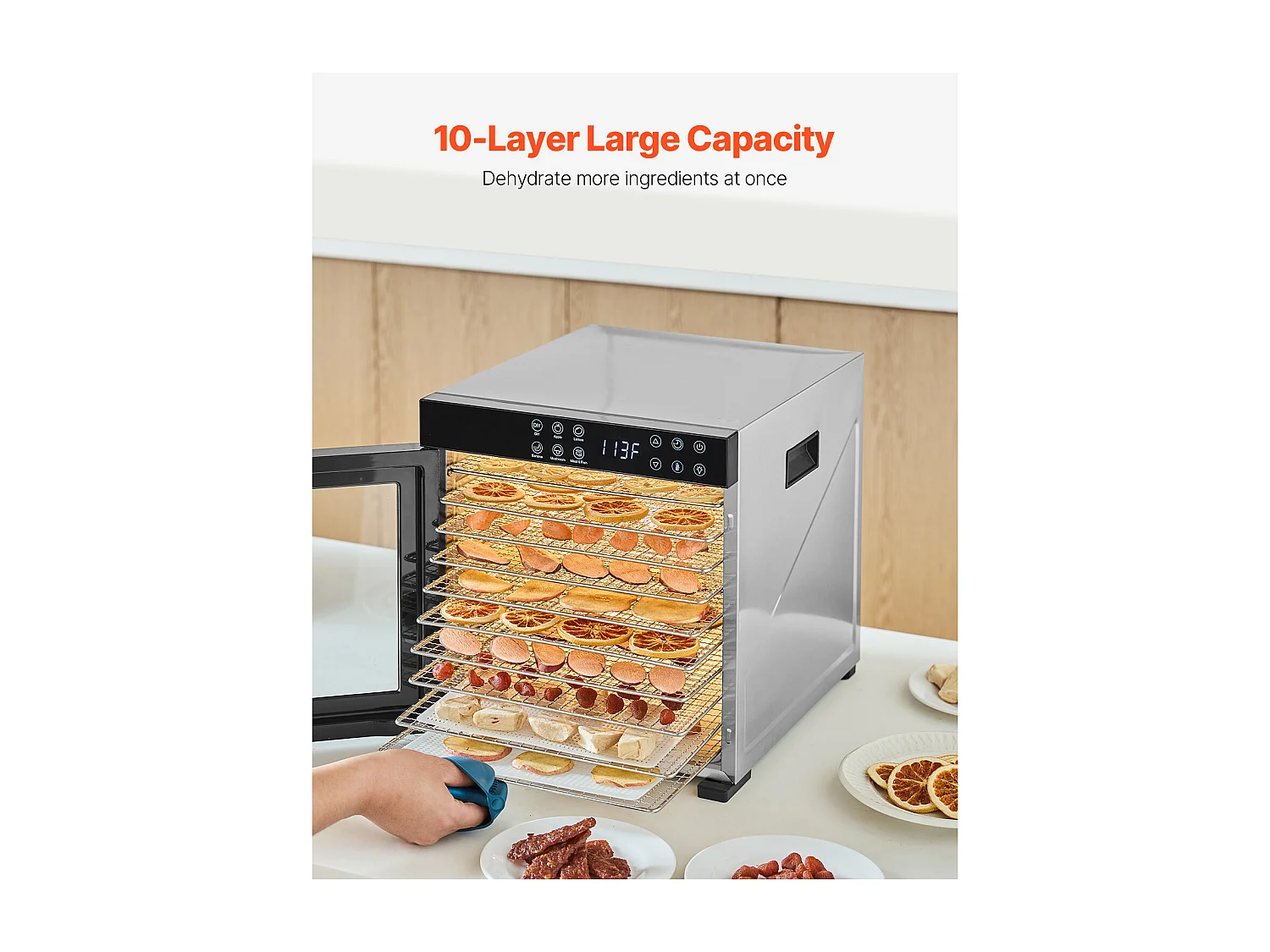 Déshydrateur Alimentaire SucceBuy, 10 Plateaux-Acier Inoxydable, 1000W, pour le Séchage Saccadé et de Fruit