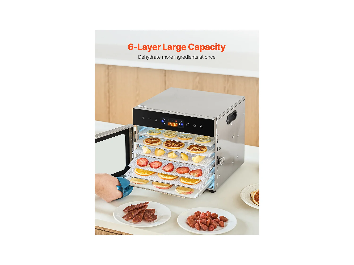 Déshydrateur Alimentaire SucceBuy, 6 Plateaux-Acier Inoxydable, 400W, pour le Séchage Saccadé et de Fruit