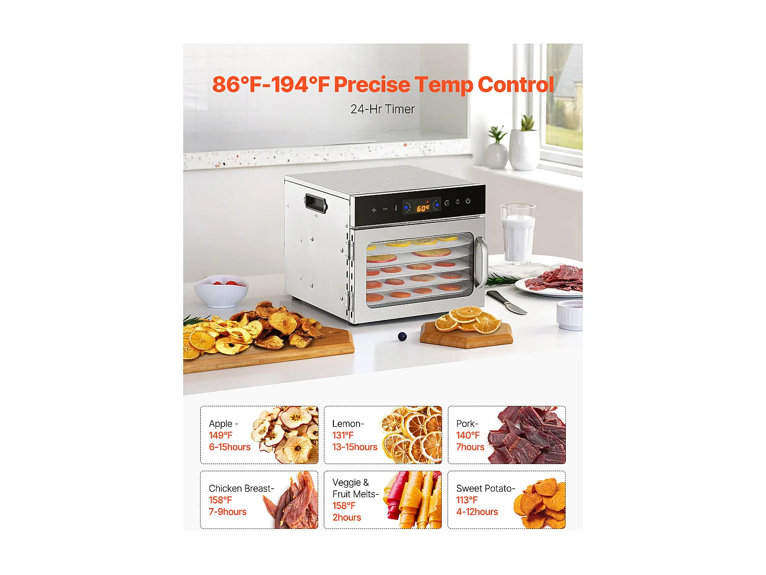 Déshydrateur Alimentaire SucceBuy, 6 Plateaux-Acier Inoxydable, 400W, pour le Séchage Saccadé et de Fruit