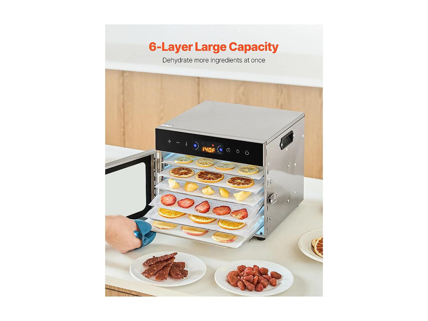 Déshydrateur Alimentaire SucceBuy, 6 Plateaux-Acier Inoxydable, 400W, pour le Séchage Saccadé et de Fruit