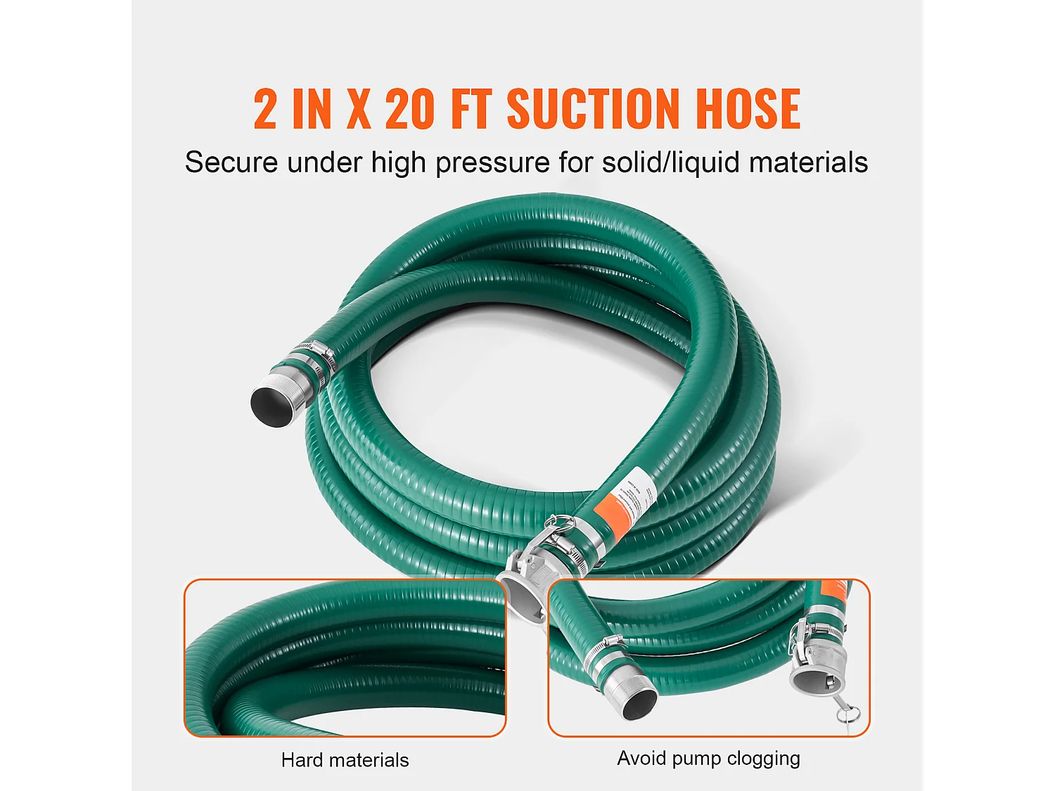 Manguera de Aspiración SucceBuy, 50,8 mm x 6,1 m, Kit de Calidad Verde, con Conectores