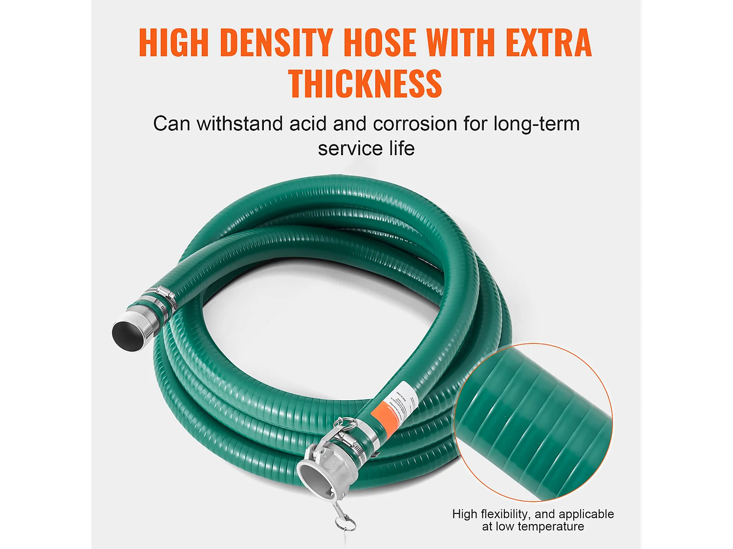 Manguera de Aspiración SucceBuy, 50,8 mm x 6,1 m, Kit de Calidad Verde, con Conectores