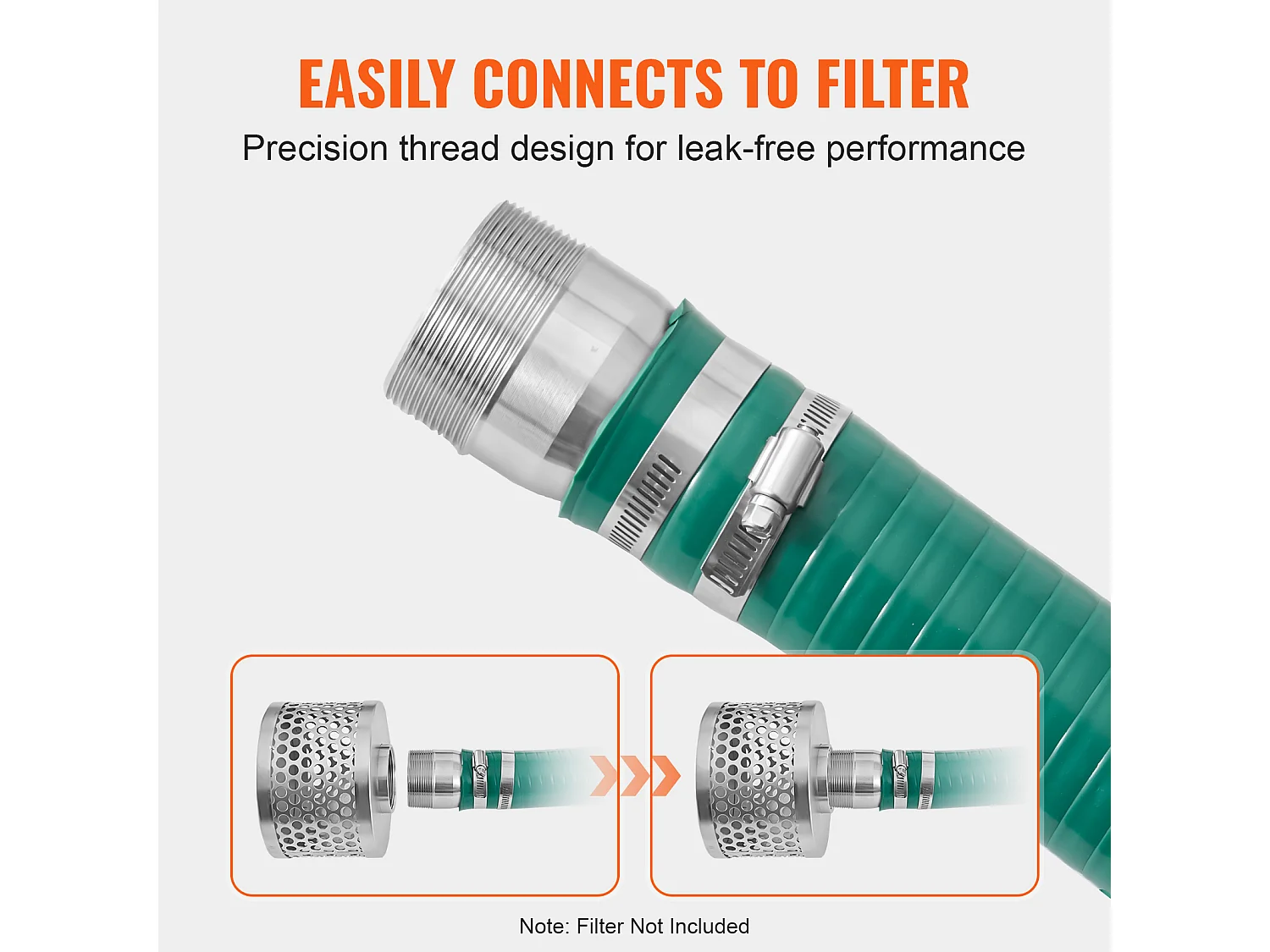 Manguera de Aspiración SucceBuy, 50,8 mm x 6,1 m, Kit de Calidad Verde, con Conectores