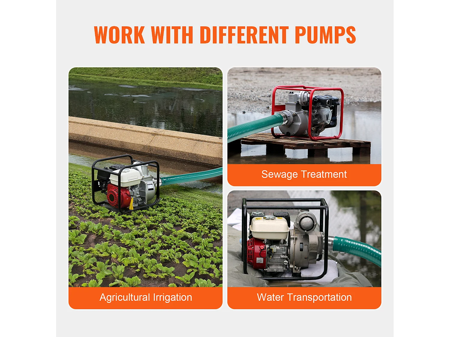 Manguera de Aspiración SucceBuy, 50,8 mm x 6,1 m, Kit de Calidad Verde, con Conectores