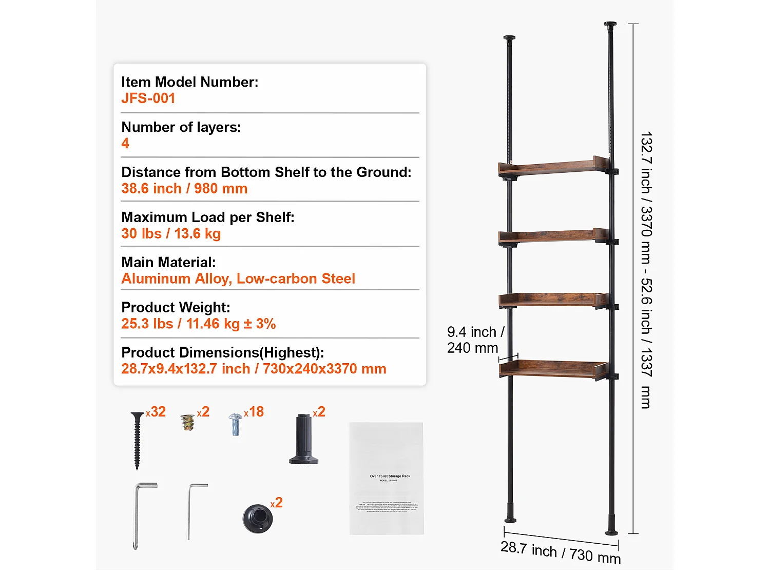 Rangement sur la Toilette SucceBuy, 4 Niveaux, Économiseur d'Espace, Organisateur