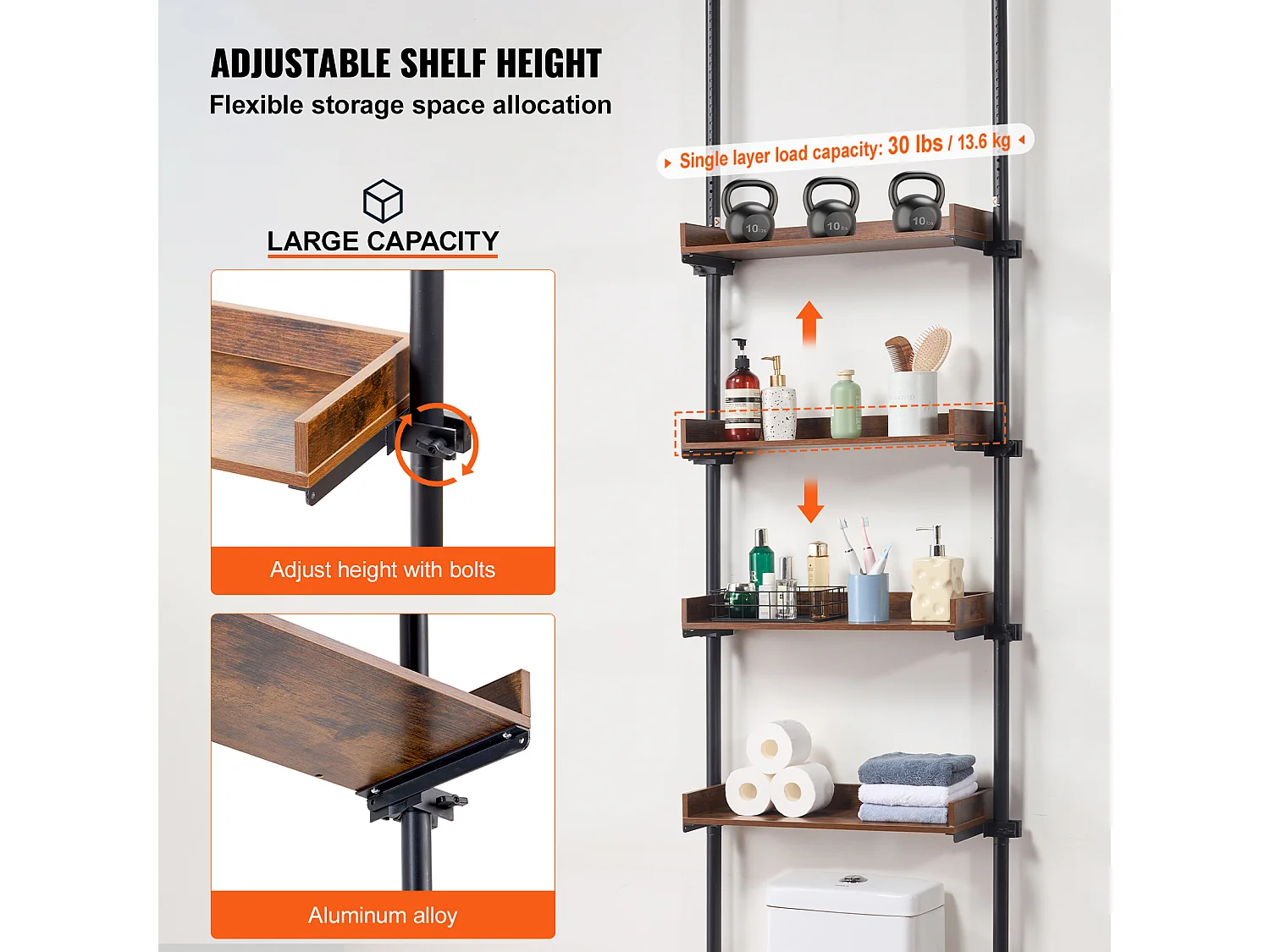 Rangement sur la Toilette SucceBuy, 4 Niveaux, Économiseur d'Espace, Organisateur