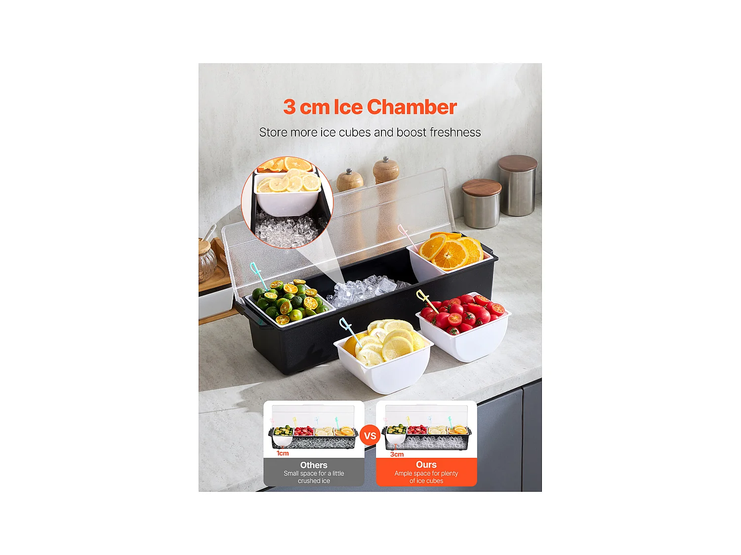 Distributeur d'Épices Réfrigéré SucceBuy, avec 4 Compartiments et Couvercle, 50,3x16,5x11,7 cm