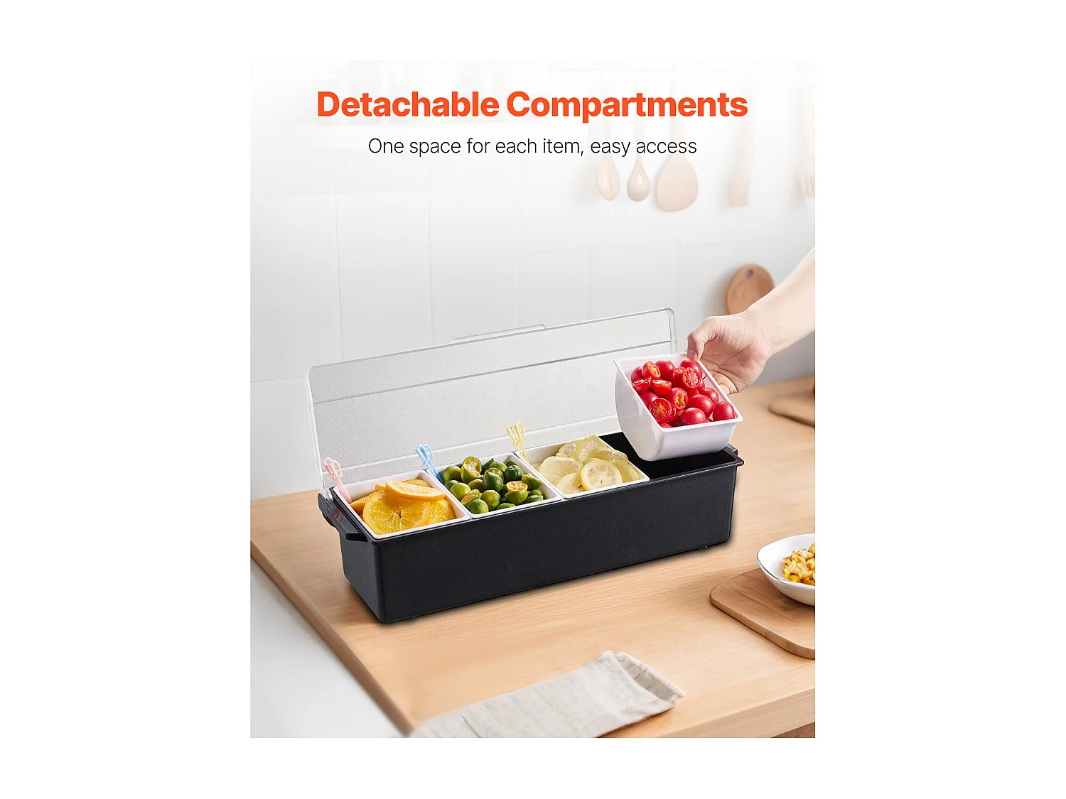 Distributeur d'Épices Réfrigéré SucceBuy, avec 4 Compartiments et Couvercle, 50,3x16,5x11,7 cm